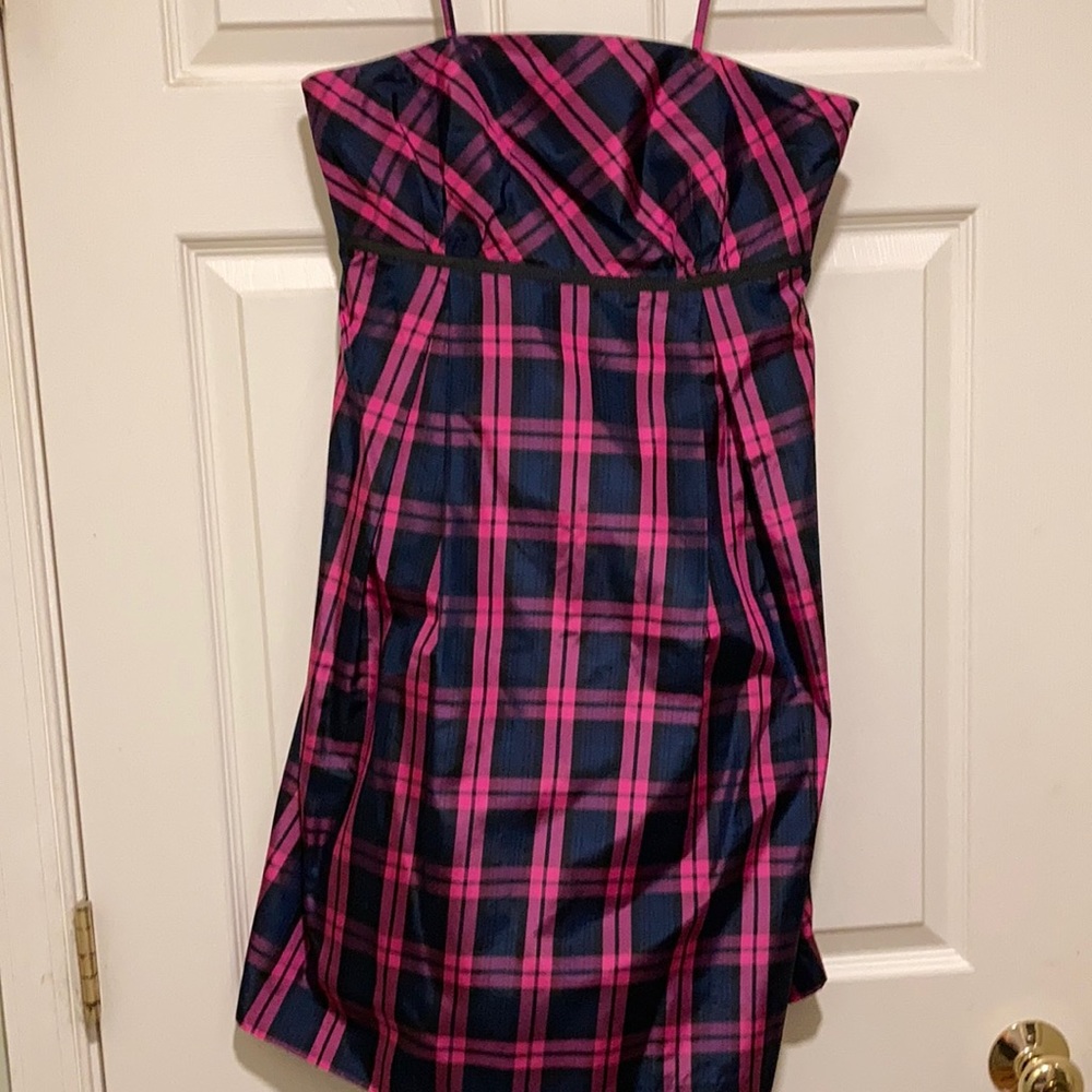 Vineyard Vines Pink tartan silk strapless dress size 8